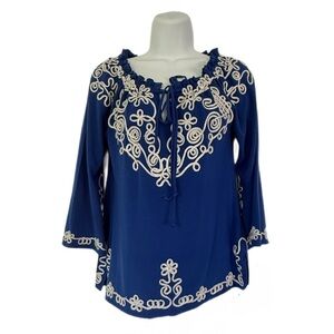 Lauren Michelle Embroidered Blue Boho Top. Size - Small